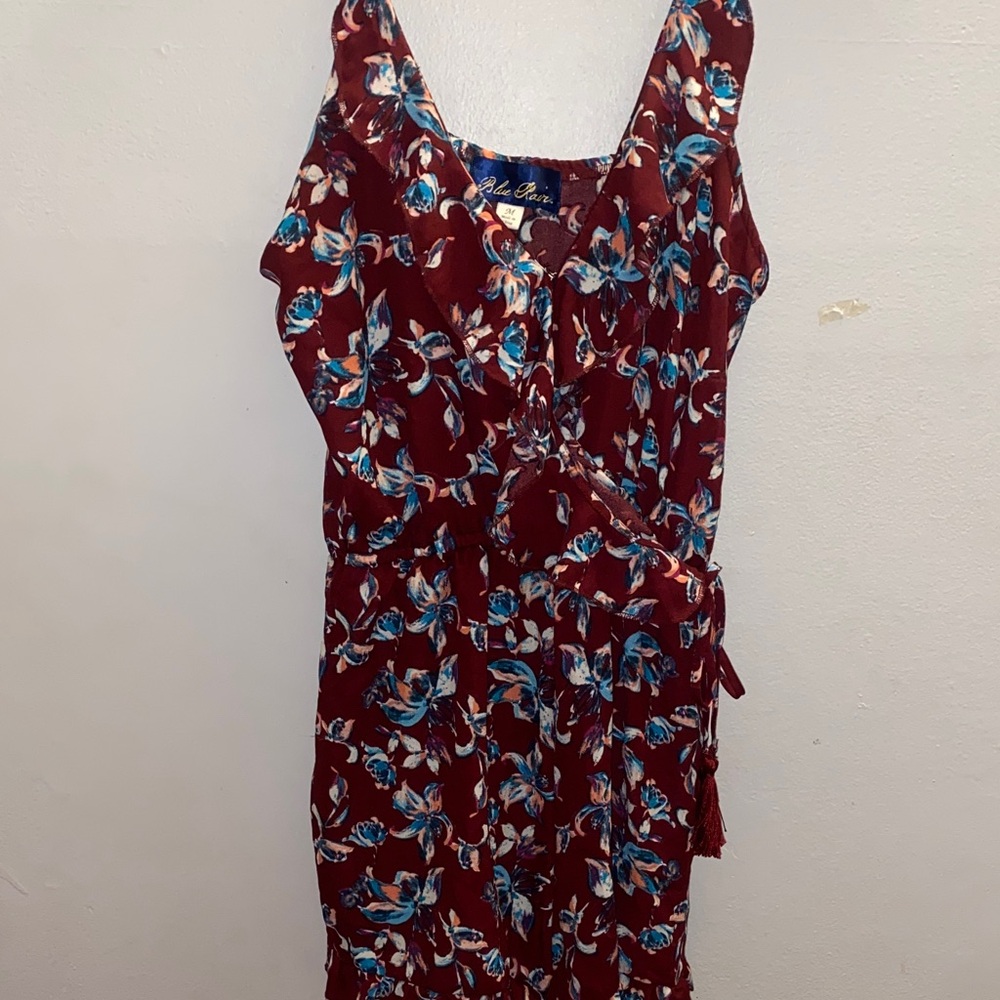 Blue Rain Floral Jumpsuit in Burgundy and Blue